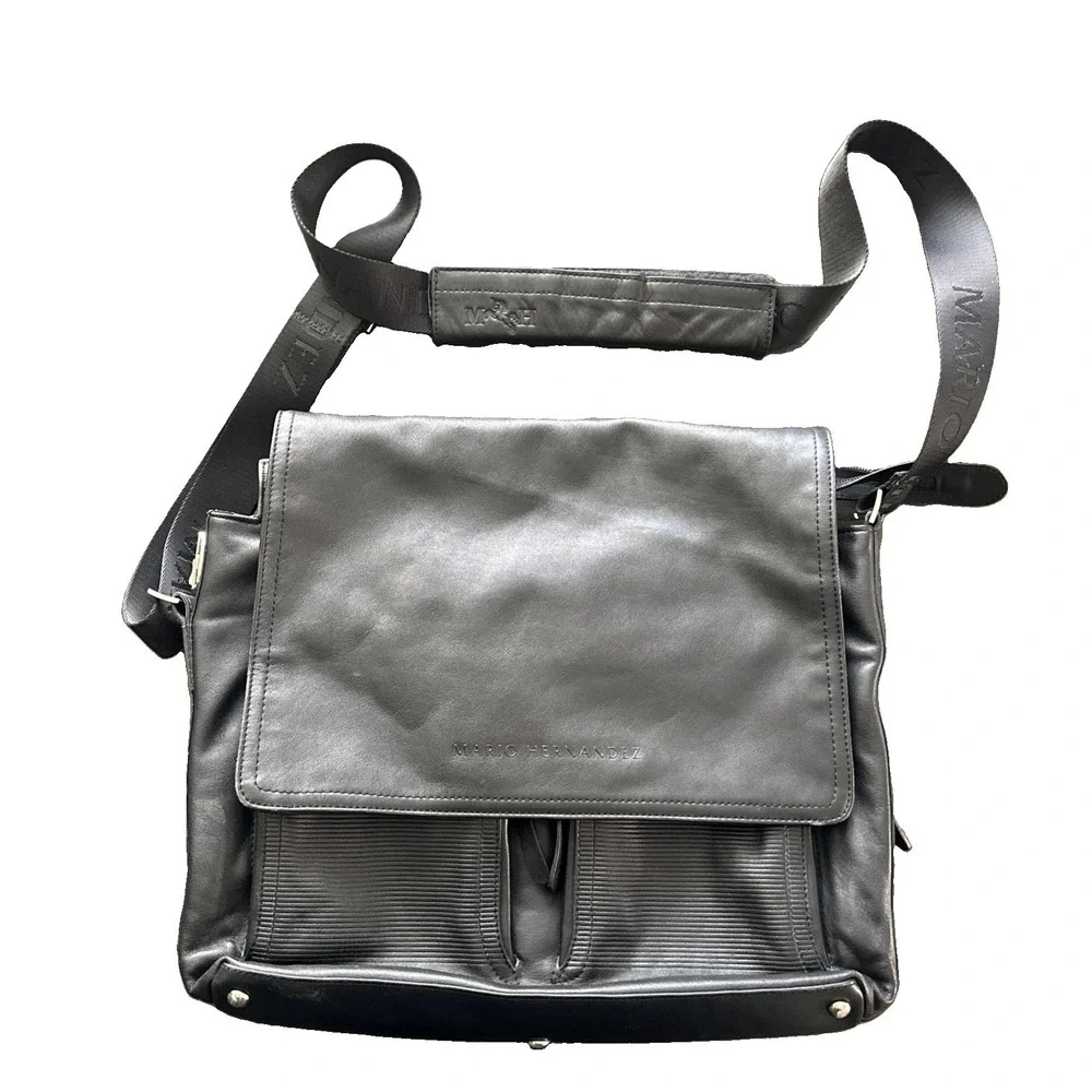 Mario Hernandez Laptop iPad Messenger Briefcase Crossbody Black Leather